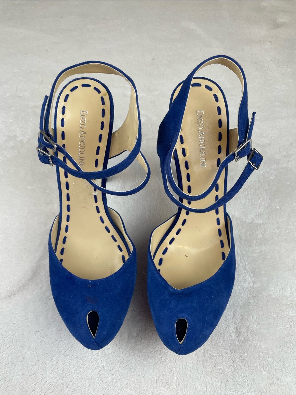 Enzo Angiolini Cobalt Blue Suede Pointed Toe Ankle-Strap Pumps
